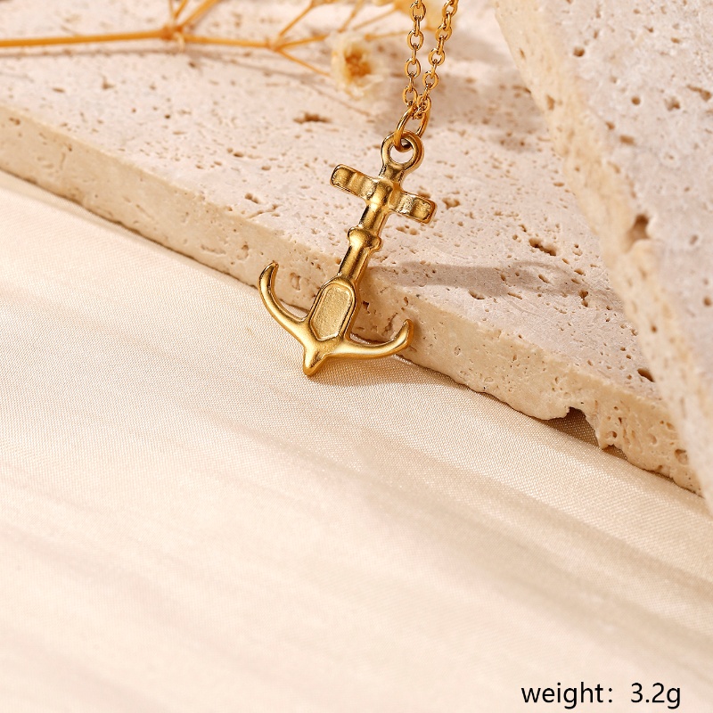 304 Stainless Steel Gold Plated Basic Modern Style Classic Style Plating Heart Shape Anchor Shell Pendant Necklace display picture 3