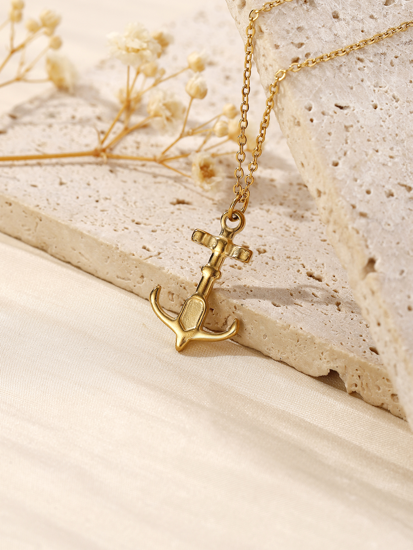 304 Stainless Steel Gold Plated Basic Modern Style Classic Style Plating Heart Shape Anchor Shell Pendant Necklace display picture 16