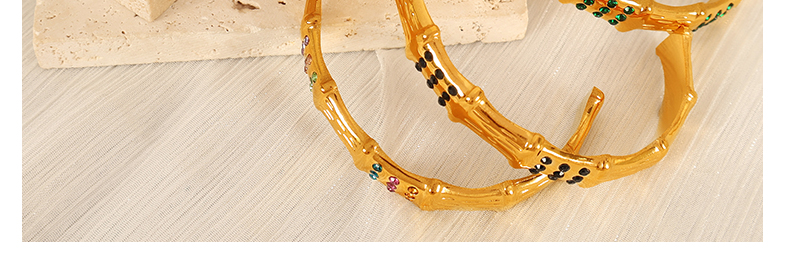 Plastic Beads Titanium Steel 18K Gold Plated Vintage Style Simple Style Plating Inlay Bamboo Rhinestones Bangle display picture 4