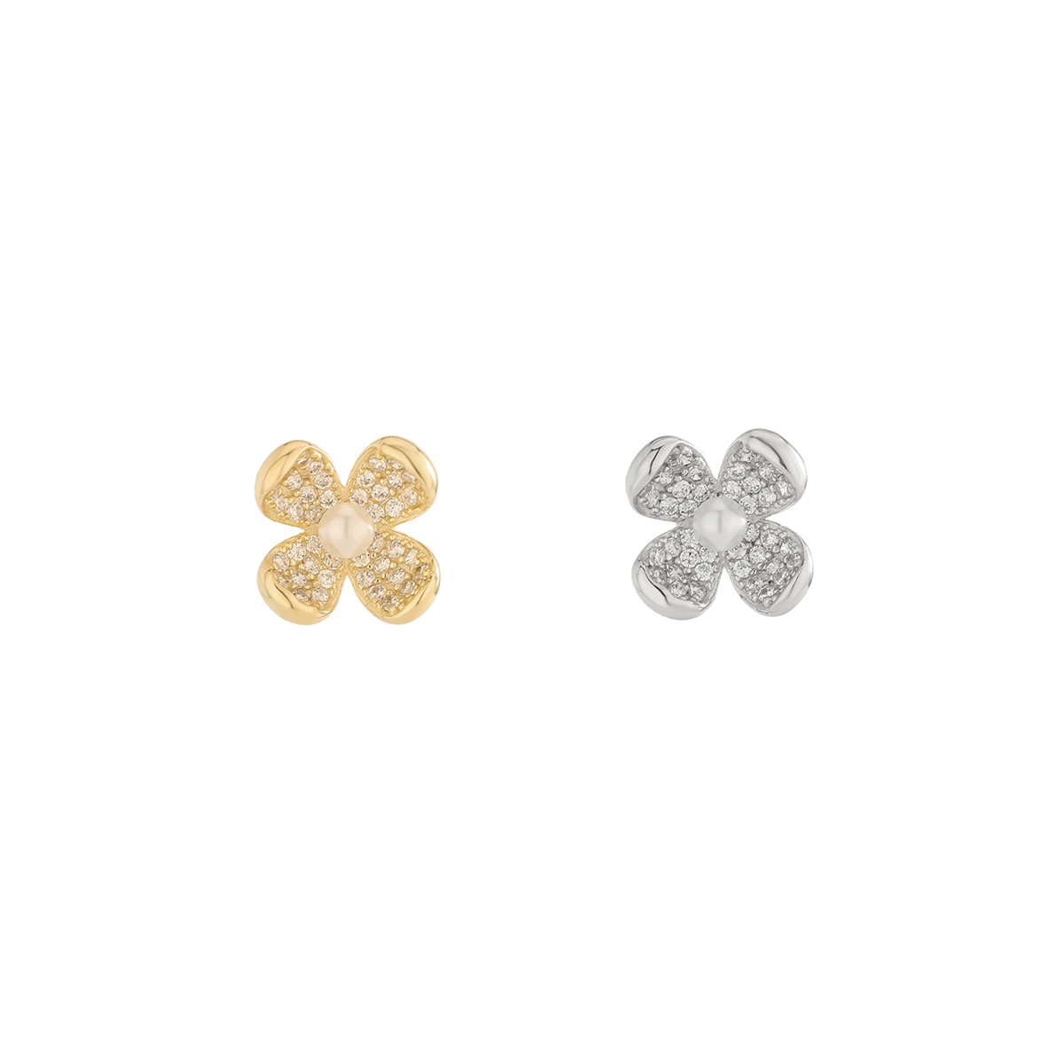 1 Pair Simple Style Classic Style Flower Plating Inlay Sterling Silver Artificial Pearls Zircon 14K Gold Plated Ear Studs display picture 6