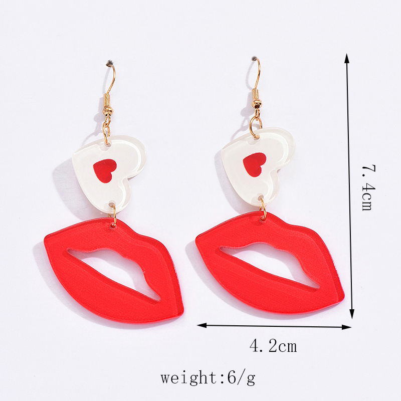 1 Pair Lady Sweet Geometric Lips Heart Shape Polishing Arylic Resin Drop Earrings display picture 2