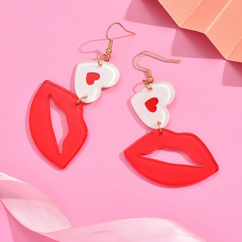 1 Pair Lady Sweet Geometric Lips Heart Shape Polishing Arylic Resin Drop Earrings display picture 4