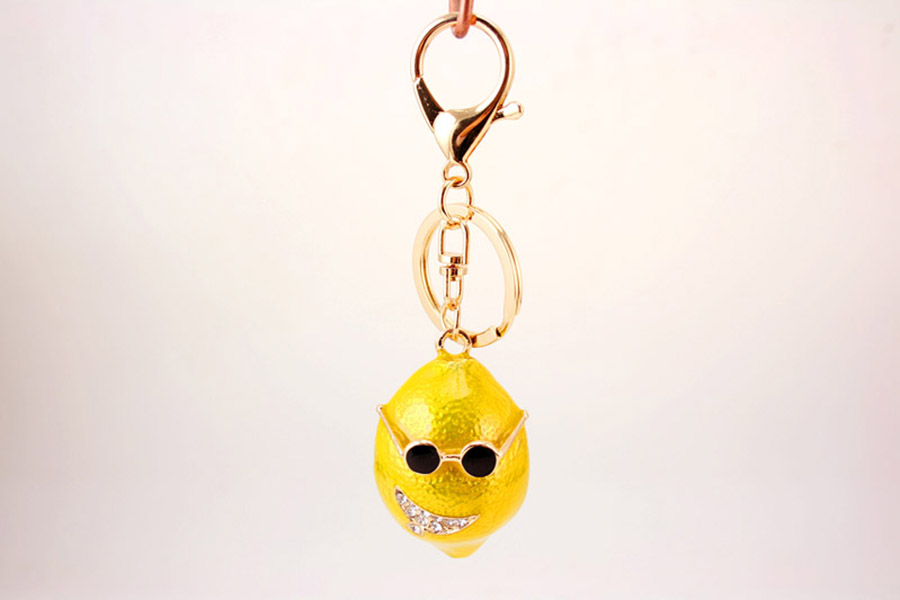Cute Funny Lemon Zinc Alloy Plating Inlay Rhinestones Women's Bag Pendant Keychain display picture 3