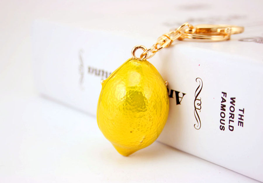 Cute Funny Lemon Zinc Alloy Plating Inlay Rhinestones Women's Bag Pendant Keychain display picture 4
