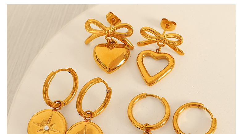 1 Pair Simple Style Heart Shape Plating Inlay Glass Bead Titanium Steel Rhinestones Glass Bead 18K Gold Plated Drop Earrings display picture 3