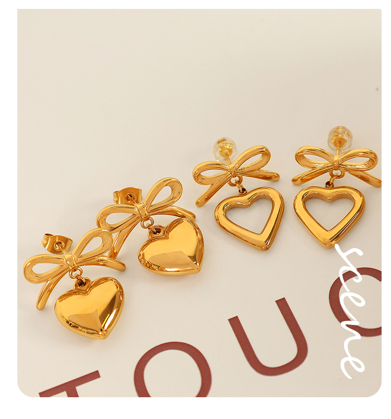 1 Pair Simple Style Heart Shape Plating Inlay Glass Bead Titanium Steel Rhinestones Glass Bead 18K Gold Plated Drop Earrings display picture 5