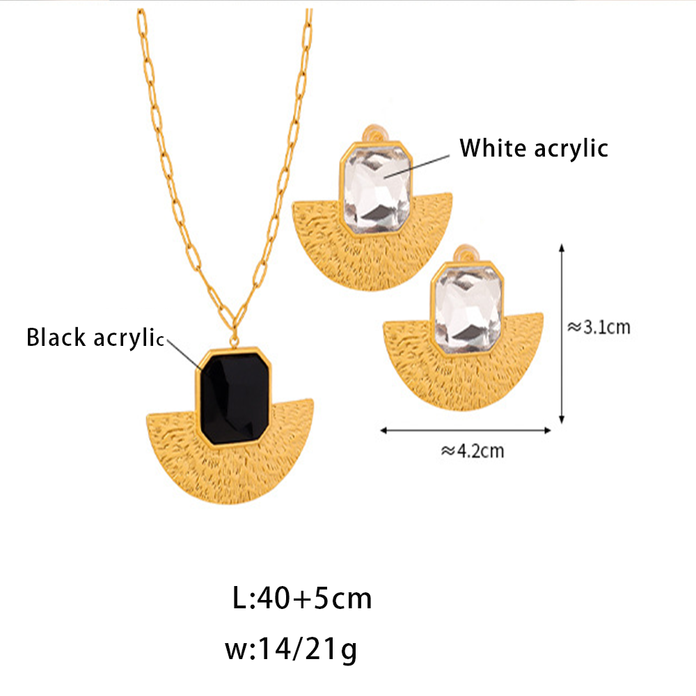 Titanium Steel 18K Gold Plated Simple Style Classic Style Inlay Solid Color Acrylic Rhinestones Earrings Necklace display picture 9