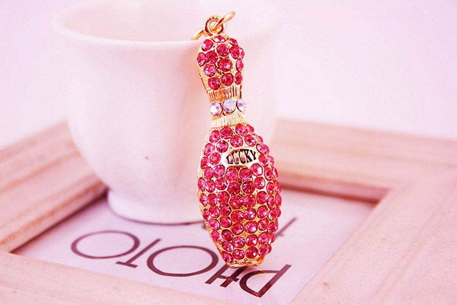 Simple Style Bowling Ball Zinc Alloy Plating Inlay Rhinestones Women's Bag Pendant Keychain display picture 1