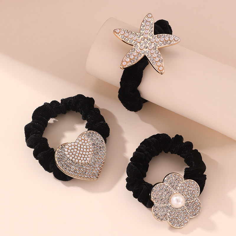 Frau IG-Stil Dame Koreanische Art Stern Blume Schmetterling Tuch Inlay Künstliche Perlen Strasssteine Haargummi display picture 1