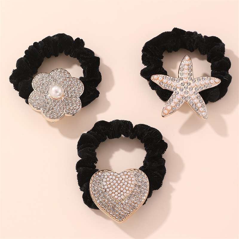 Frau IG-Stil Dame Koreanische Art Stern Blume Schmetterling Tuch Inlay Künstliche Perlen Strasssteine Haargummi display picture 2