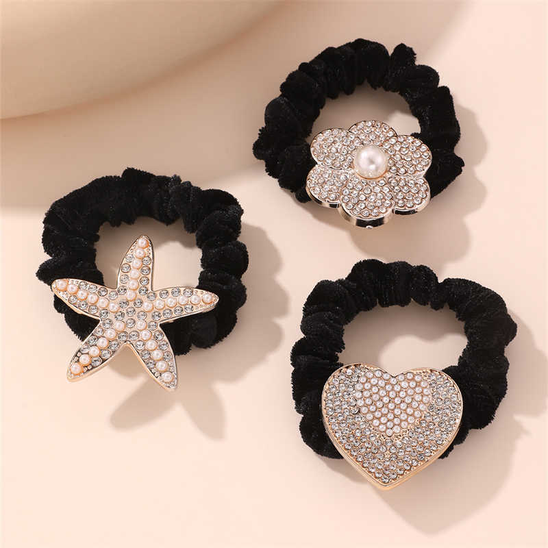 Frau IG-Stil Dame Koreanische Art Stern Blume Schmetterling Tuch Inlay Künstliche Perlen Strasssteine Haargummi display picture 4