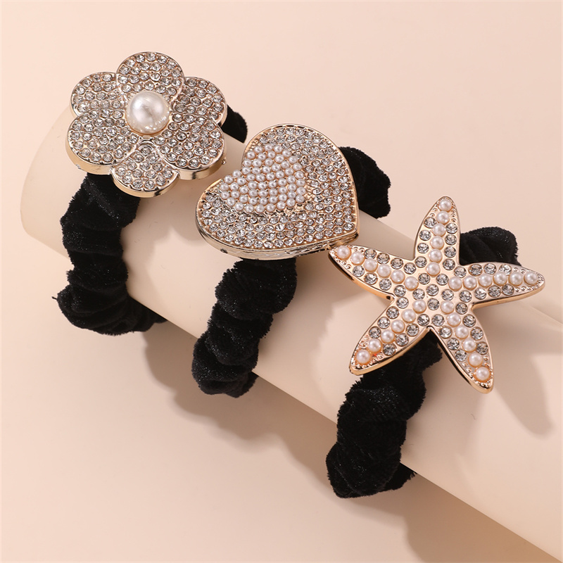 Frau IG-Stil Dame Koreanische Art Stern Blume Schmetterling Tuch Inlay Künstliche Perlen Strasssteine Haargummi display picture 3