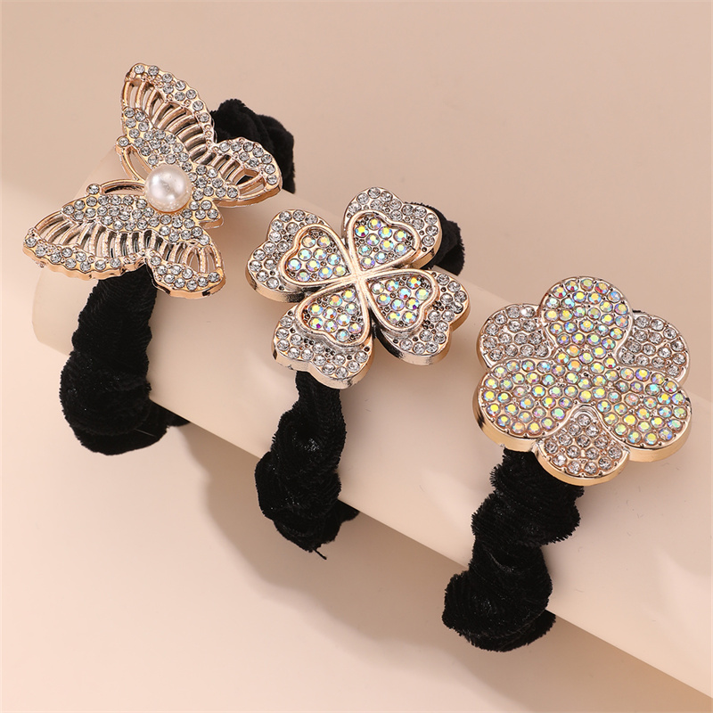 Frau IG-Stil Dame Koreanische Art Stern Blume Schmetterling Tuch Inlay Künstliche Perlen Strasssteine Haargummi display picture 7