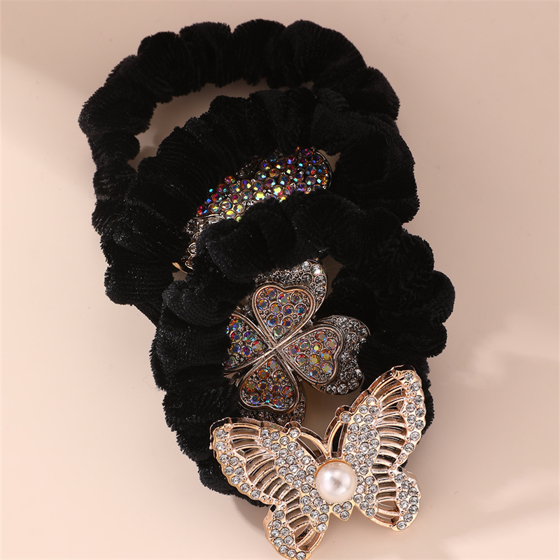 Frau IG-Stil Dame Koreanische Art Stern Blume Schmetterling Tuch Inlay Künstliche Perlen Strasssteine Haargummi display picture 9