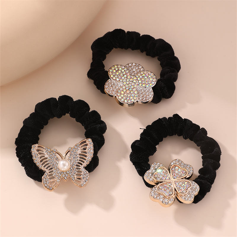 Frau IG-Stil Dame Koreanische Art Stern Blume Schmetterling Tuch Inlay Künstliche Perlen Strasssteine Haargummi display picture 12