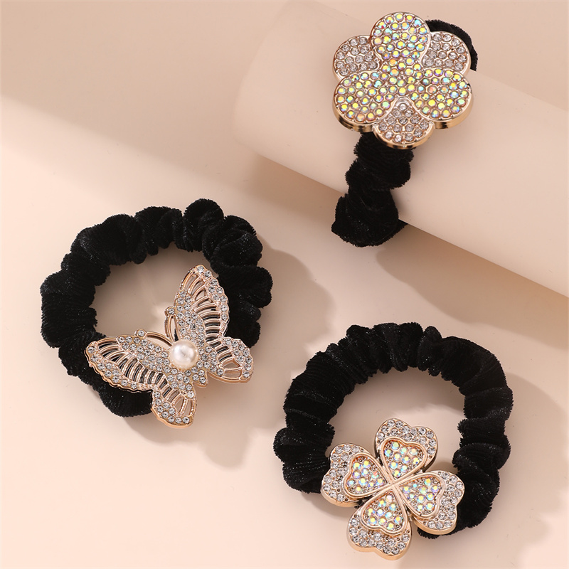 Frau IG-Stil Dame Koreanische Art Stern Blume Schmetterling Tuch Inlay Künstliche Perlen Strasssteine Haargummi display picture 11