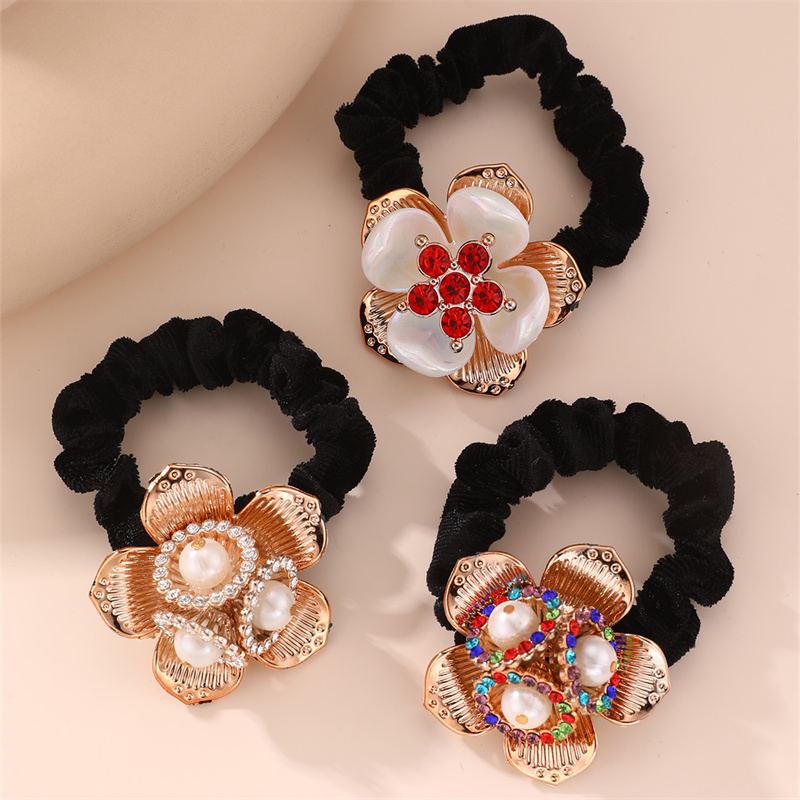 Frau IG-Stil Dame Koreanische Art Stern Blume Schmetterling Tuch Inlay Künstliche Perlen Strasssteine Haargummi display picture 18