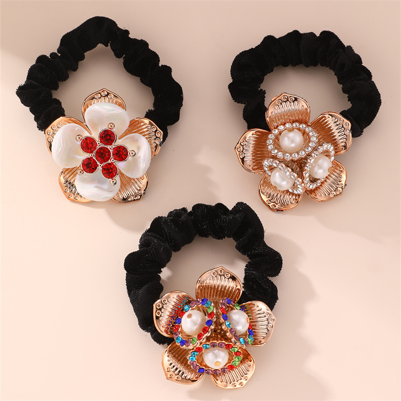 Frau IG-Stil Dame Koreanische Art Stern Blume Schmetterling Tuch Inlay Künstliche Perlen Strasssteine Haargummi display picture 17