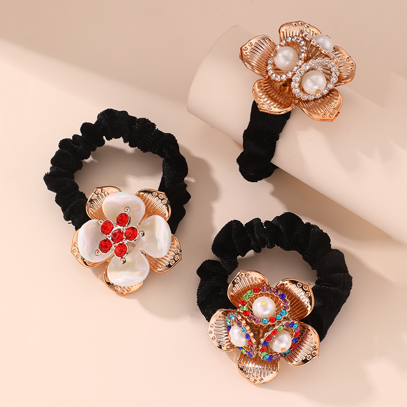 Frau IG-Stil Dame Koreanische Art Stern Blume Schmetterling Tuch Inlay Künstliche Perlen Strasssteine Haargummi display picture 16