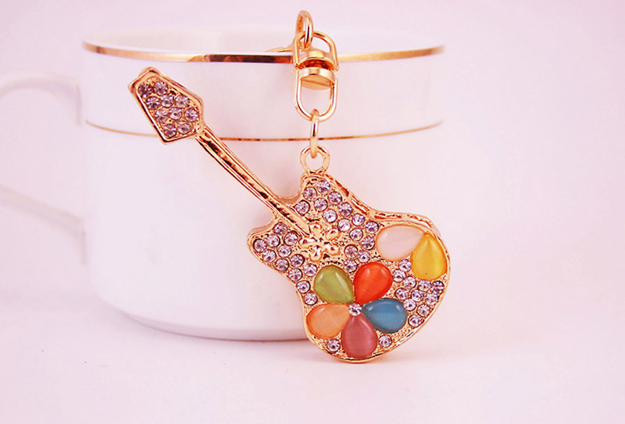 Simple Style Guitar Zinc Alloy Plating Inlay Rhinestones Women's Bag Pendant Keychain display picture 1