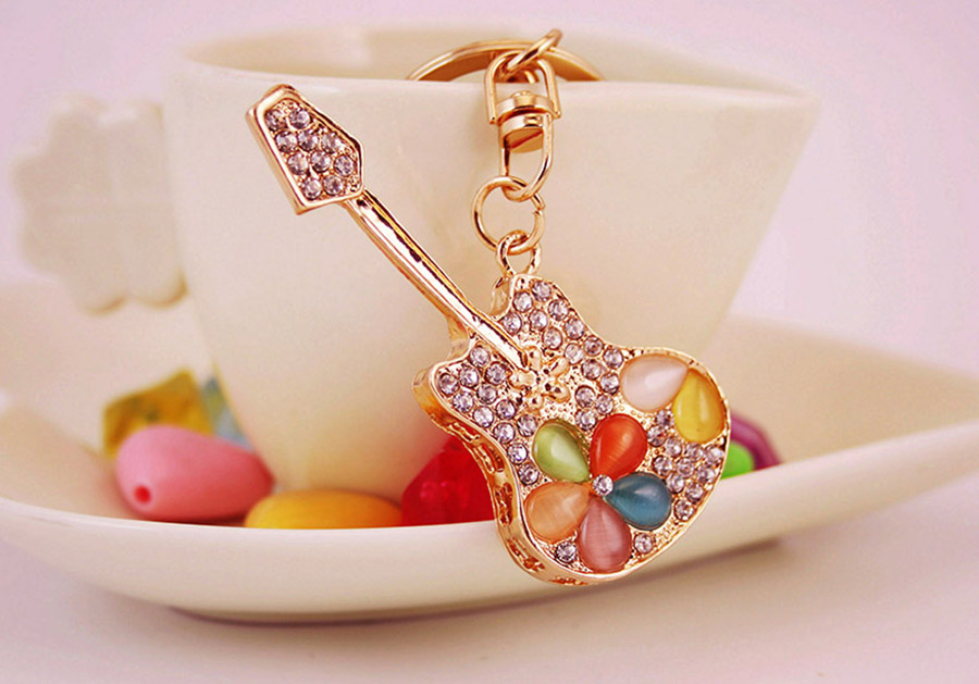 Simple Style Guitar Zinc Alloy Plating Inlay Rhinestones Women's Bag Pendant Keychain display picture 2