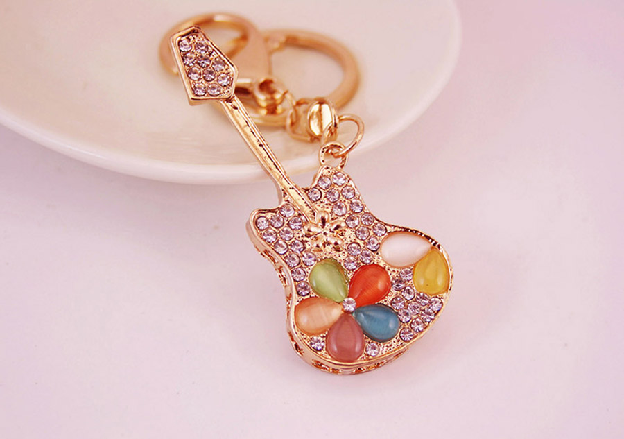 Simple Style Guitar Zinc Alloy Plating Inlay Rhinestones Women's Bag Pendant Keychain display picture 3
