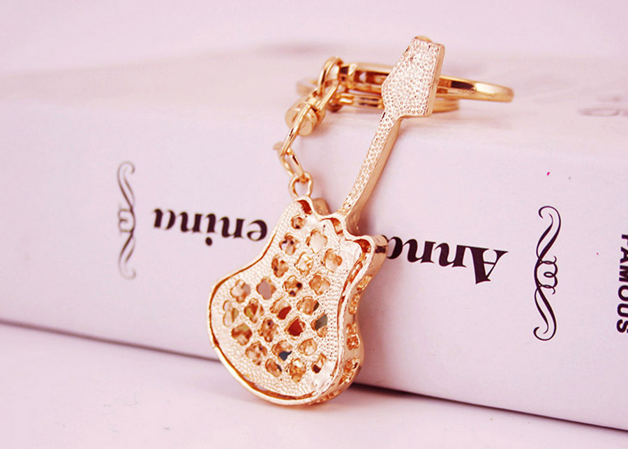 Simple Style Guitar Zinc Alloy Plating Inlay Rhinestones Women's Bag Pendant Keychain display picture 4