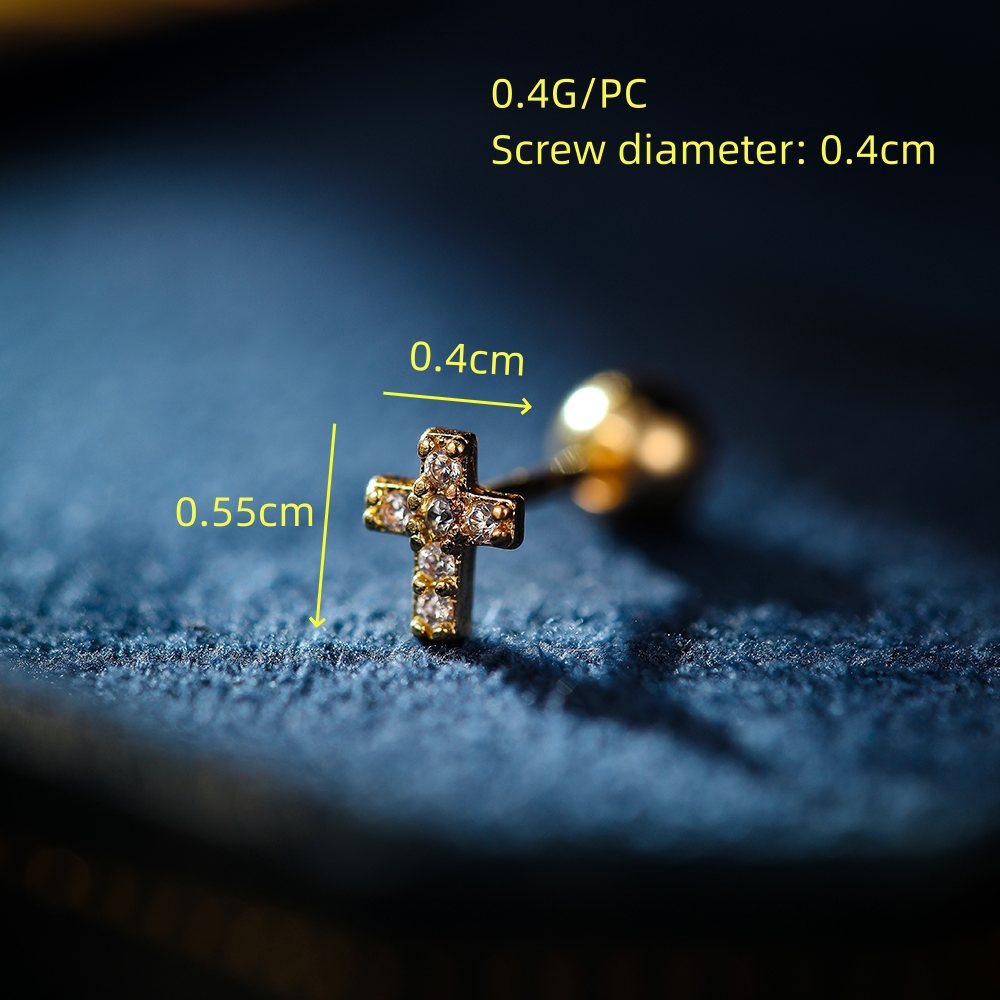 1 Piece Simple Style Classic Style Cross Plating Inlay Copper Zircon 18K Gold Plated Cartilage Earrings display picture 2