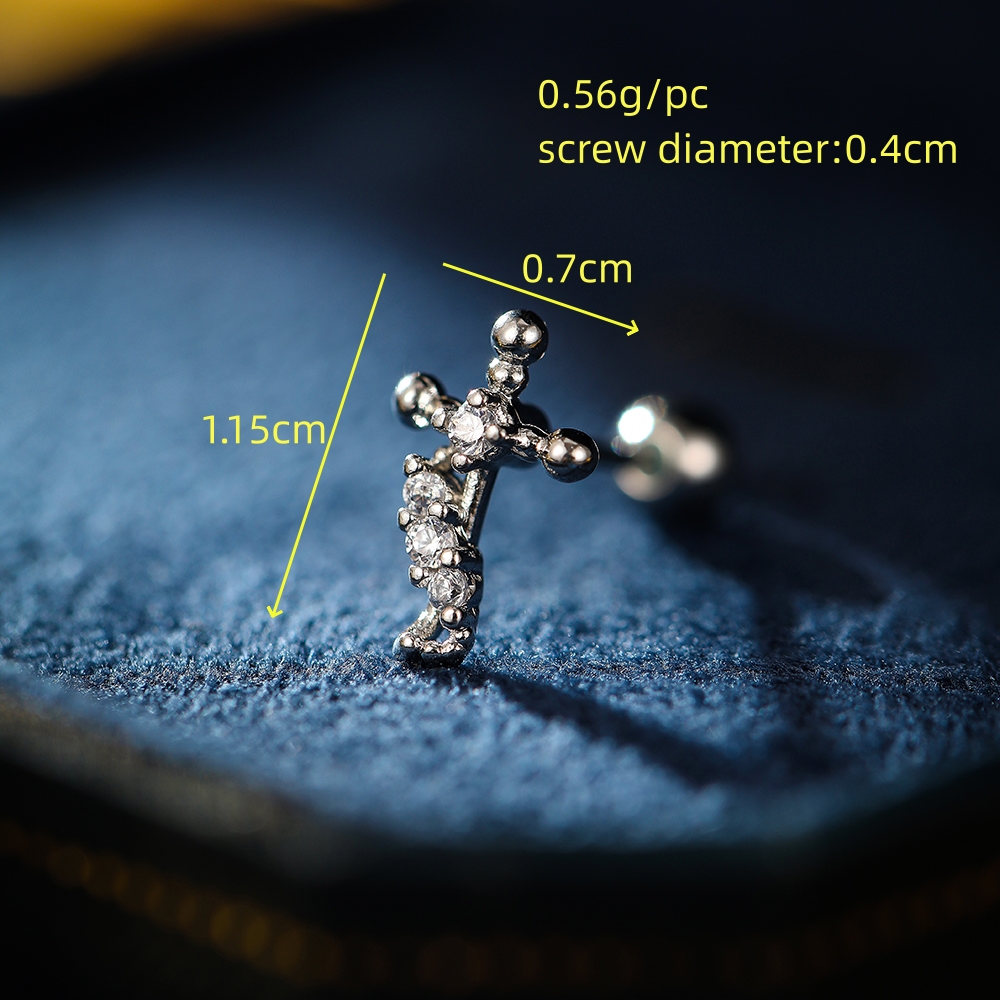 1 Piece Simple Style Classic Style Cross Plating Inlay Copper Zircon 18K Gold Plated Ear Studs display picture 1