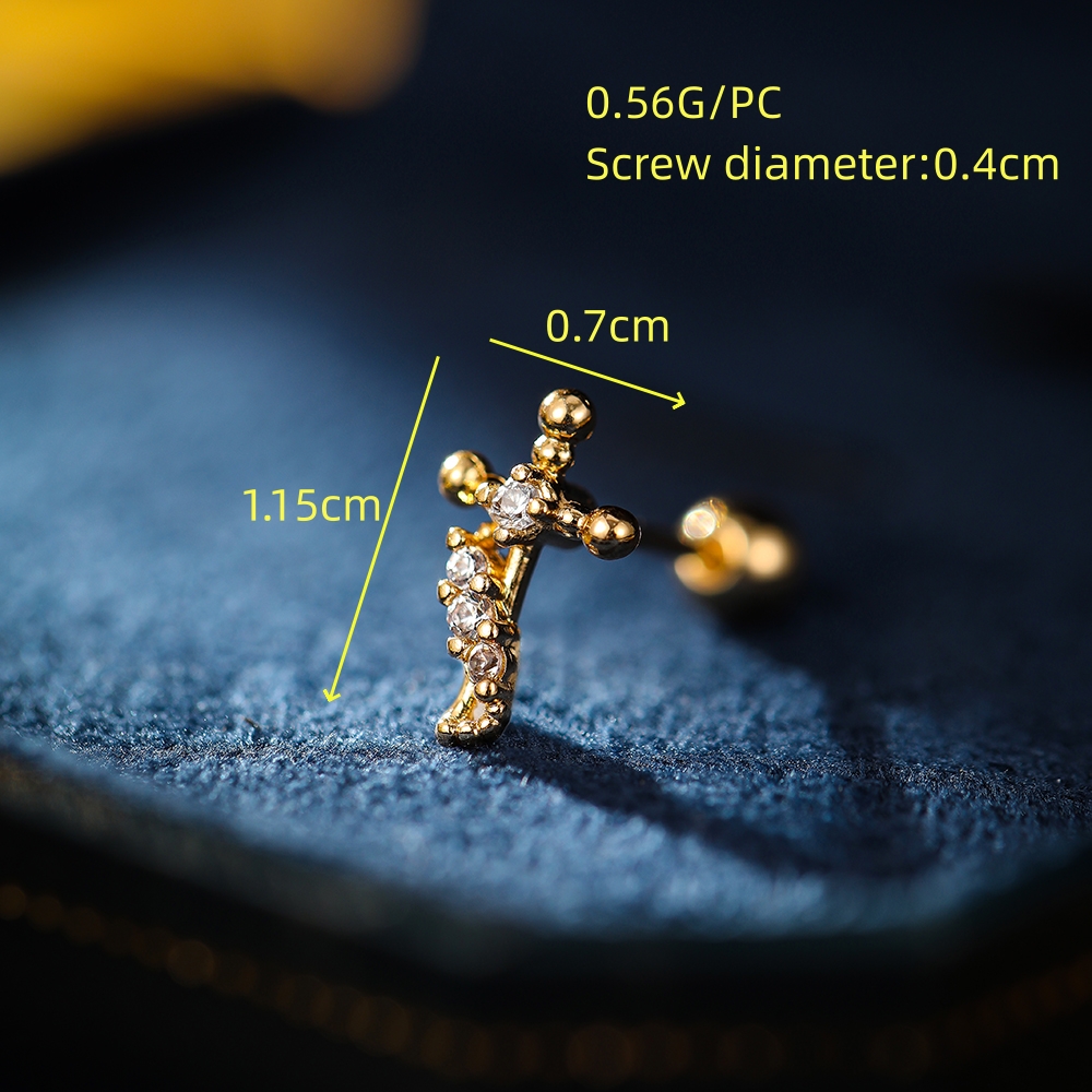 1 Piece Simple Style Classic Style Cross Plating Inlay Copper Zircon 18K Gold Plated Ear Studs display picture 3