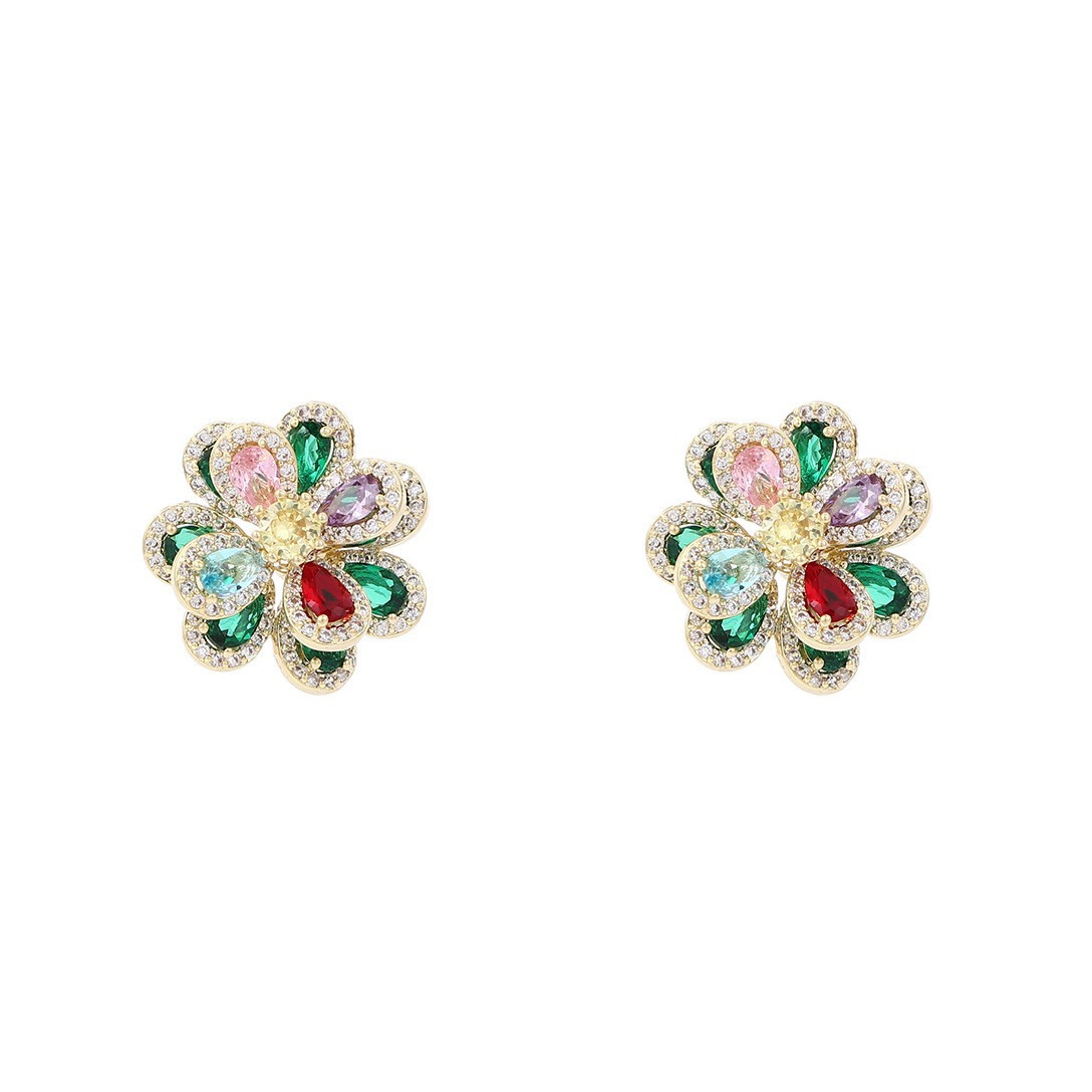 1 Pair Sweet Shiny Flower Layered Plating Inlay Copper Zircon White Gold Plated Gold Plated Ear Studs display picture 1