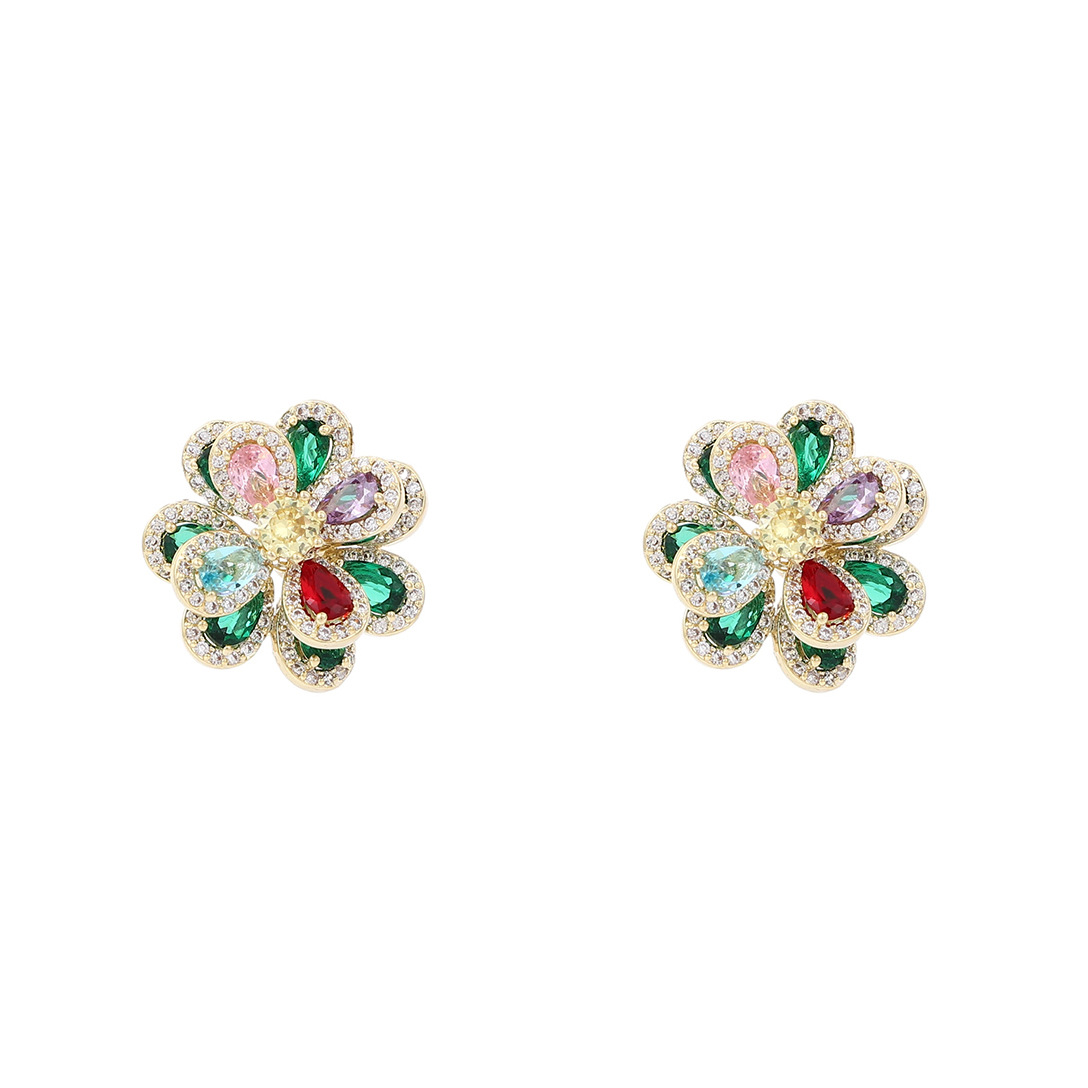 1 Pair Sweet Shiny Flower Layered Plating Inlay Copper Zircon White Gold Plated Gold Plated Ear Studs display picture 4