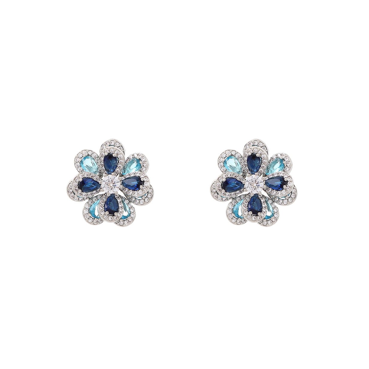 1 Pair Sweet Shiny Flower Layered Plating Inlay Copper Zircon White Gold Plated Gold Plated Ear Studs display picture 2