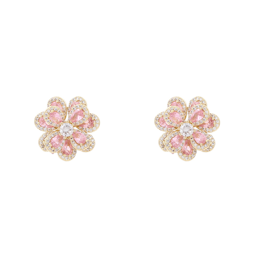 1 Pair Sweet Shiny Flower Layered Plating Inlay Copper Zircon White Gold Plated Gold Plated Ear Studs display picture 6