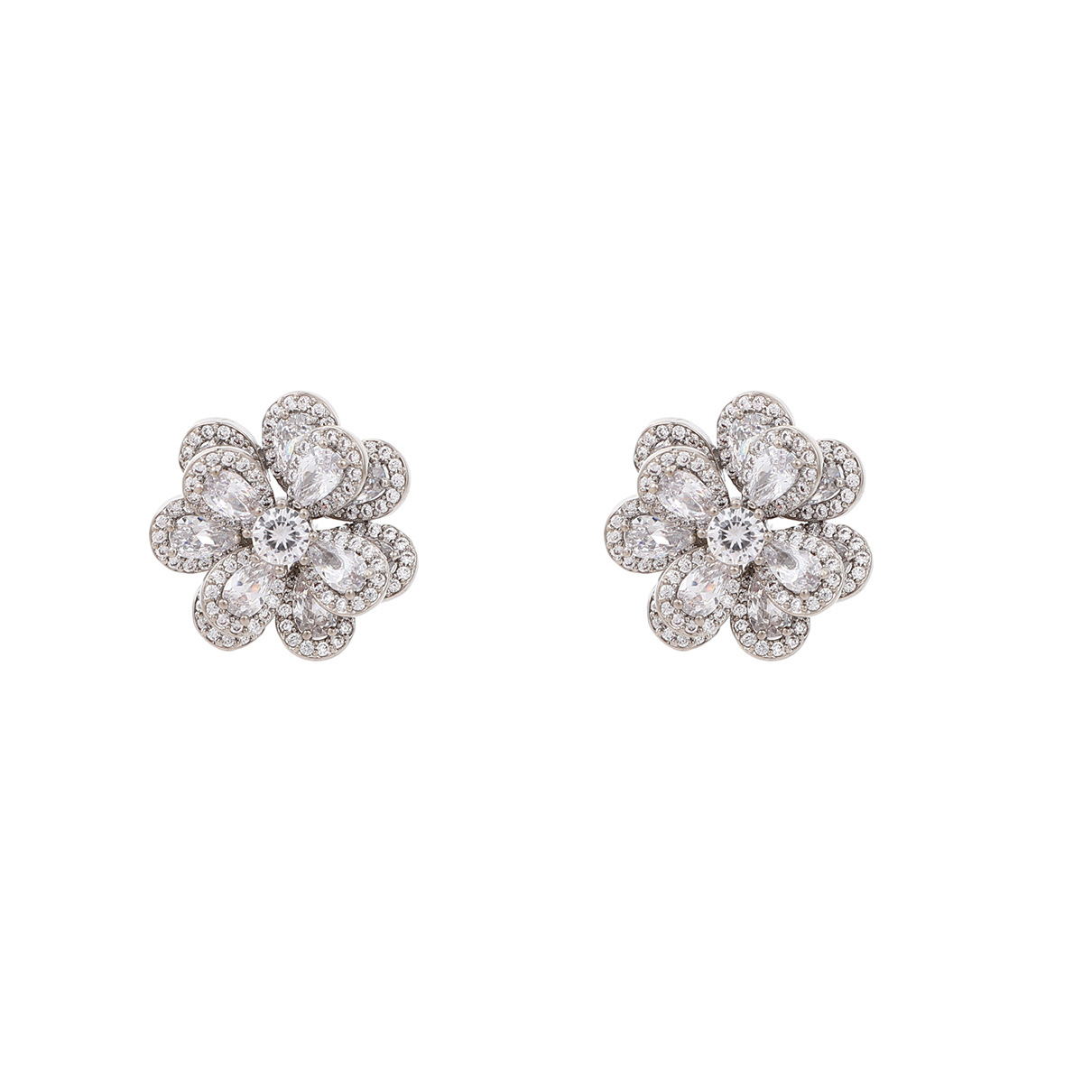 1 Pair Sweet Shiny Flower Layered Plating Inlay Copper Zircon White Gold Plated Gold Plated Ear Studs display picture 3
