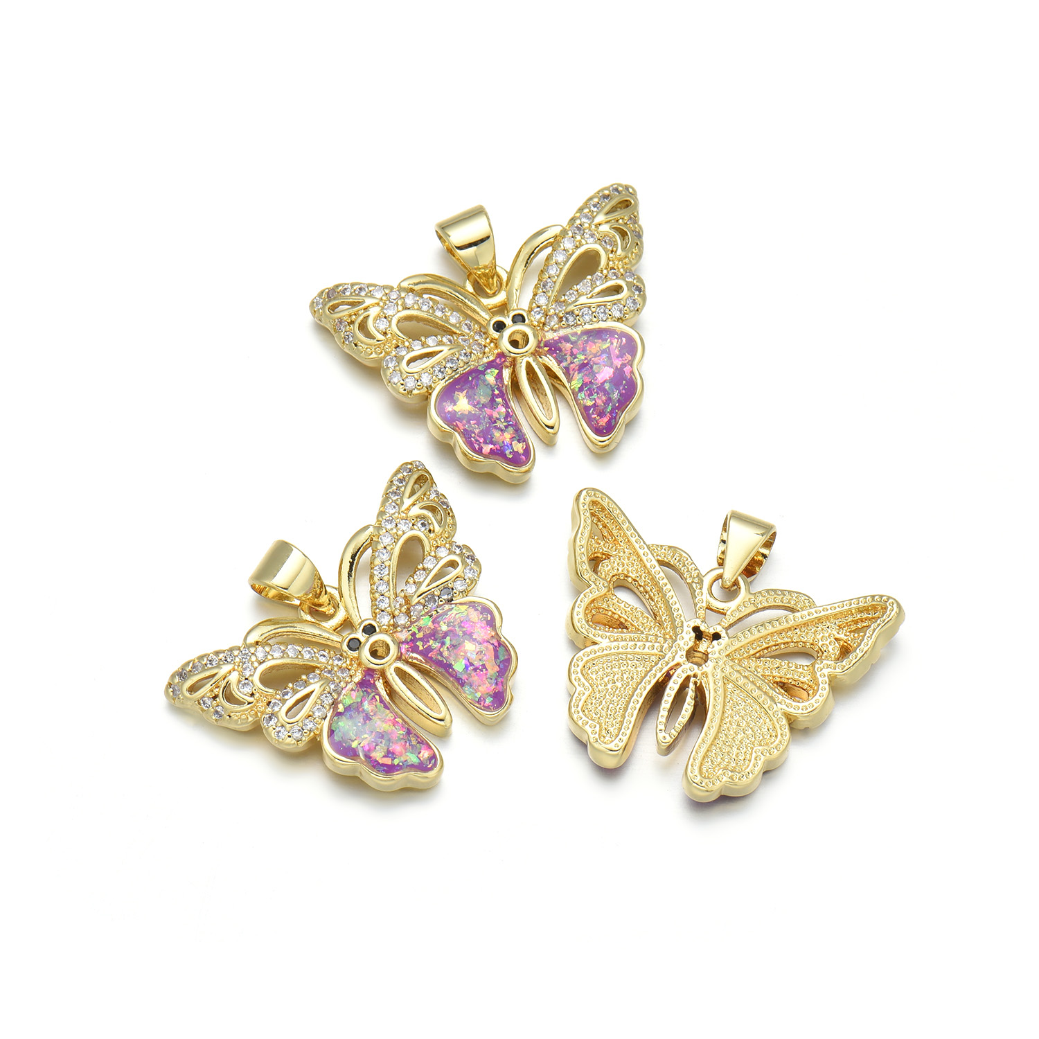 1 Piece 18 * 24mm 28*18mm Copper Zircon 18K Gold Plated Butterfly Polished Pendant display picture 2