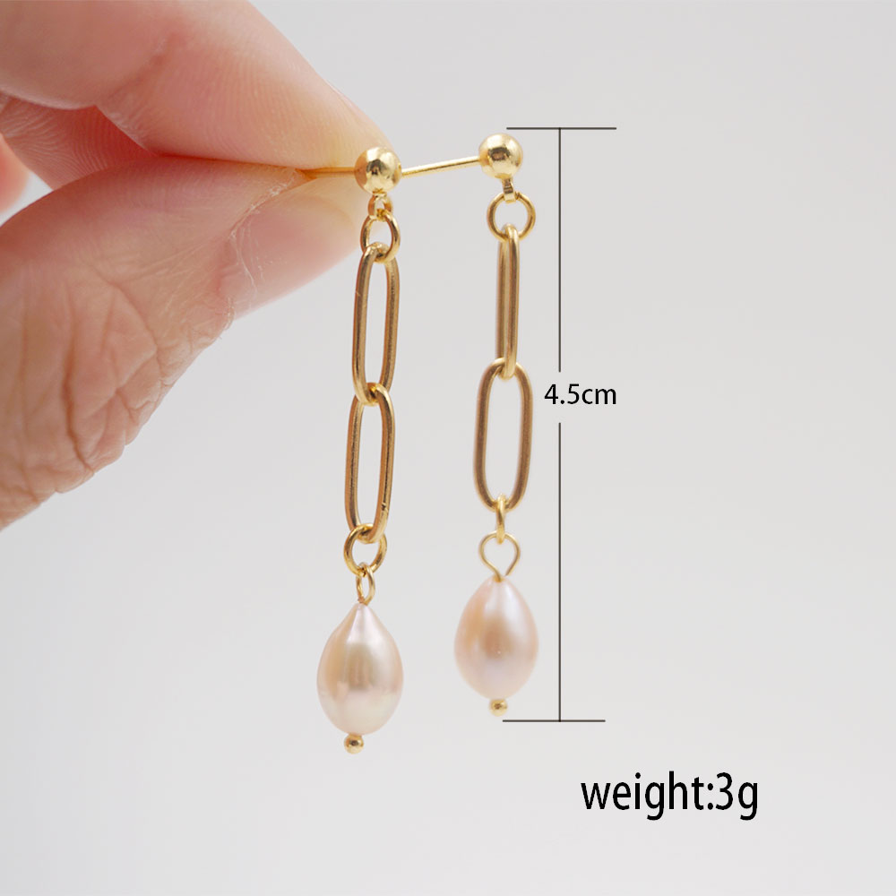 1 Pair Casual Vintage Style Simple Style Geometric Handmade Freshwater Pearl Titanium Steel Gold Plated Drop Earrings display picture 4