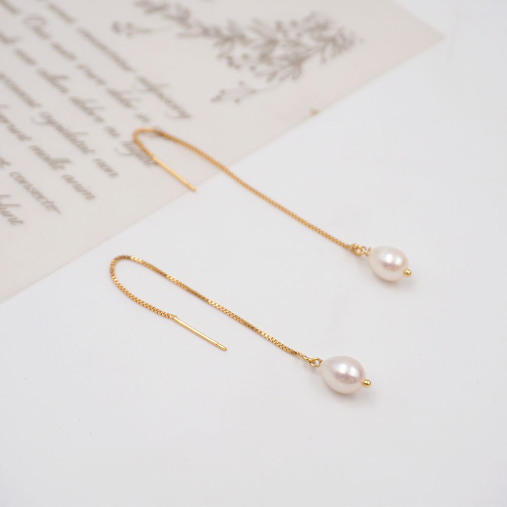 1 Pair Casual Simple Style Geometric Handmade Freshwater Pearl Copper Gold Plated Ear Line display picture 5