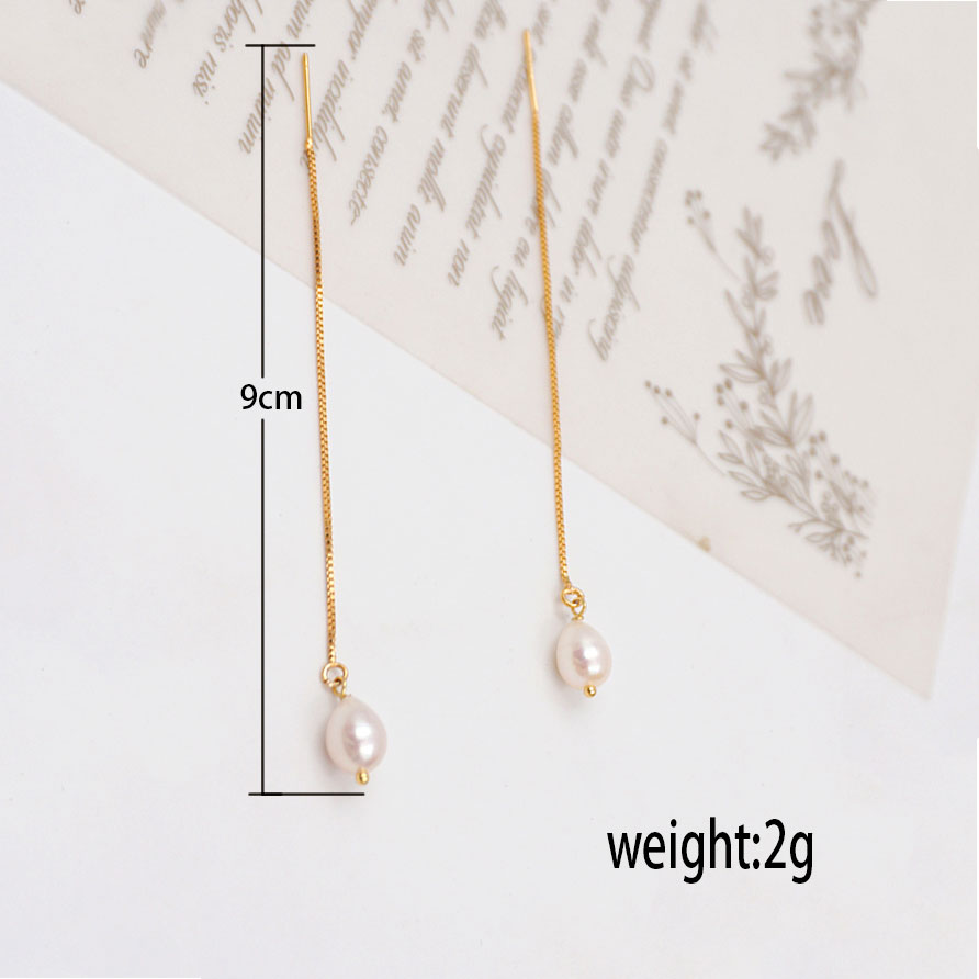 1 Pair Casual Simple Style Geometric Handmade Freshwater Pearl Copper Gold Plated Ear Line display picture 4