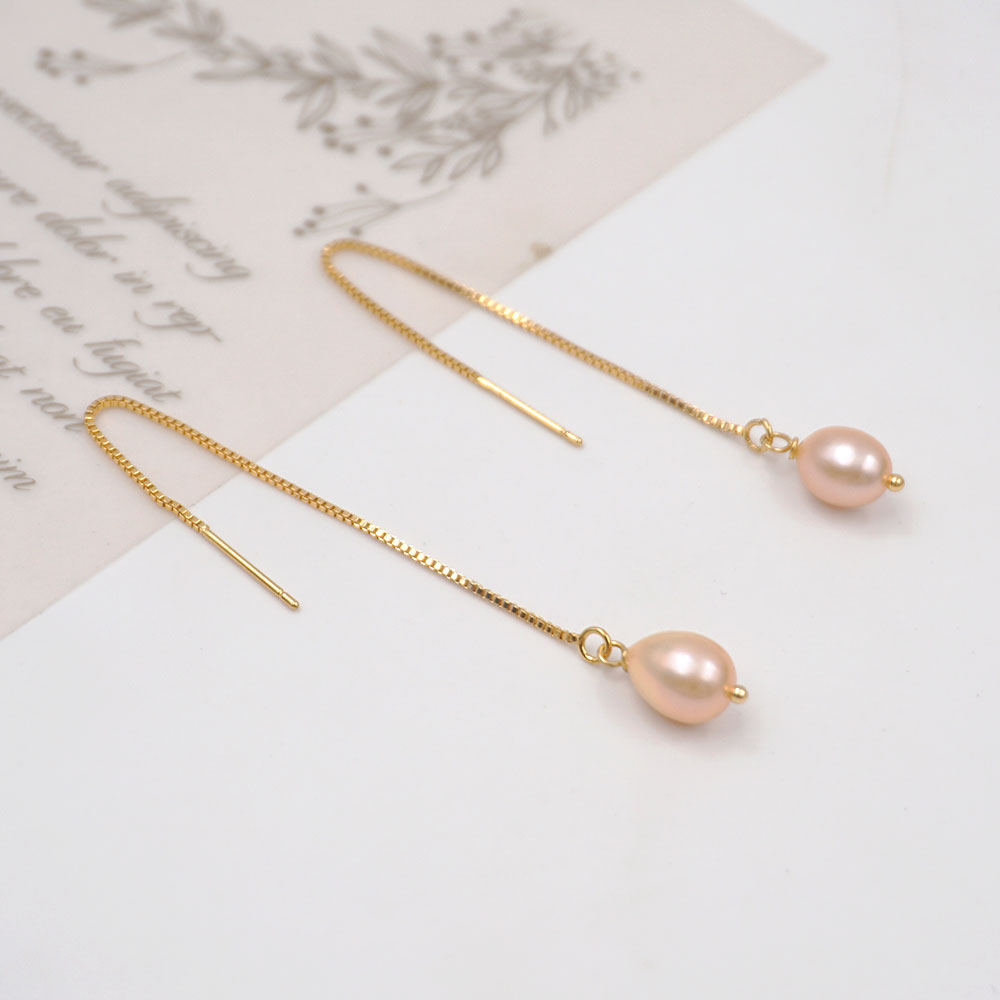 1 Pair Casual Simple Style Geometric Handmade Freshwater Pearl Copper Gold Plated Ear Line display picture 6