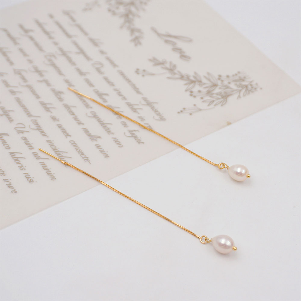 1 Pair Casual Simple Style Geometric Handmade Freshwater Pearl Copper Gold Plated Ear Line display picture 3