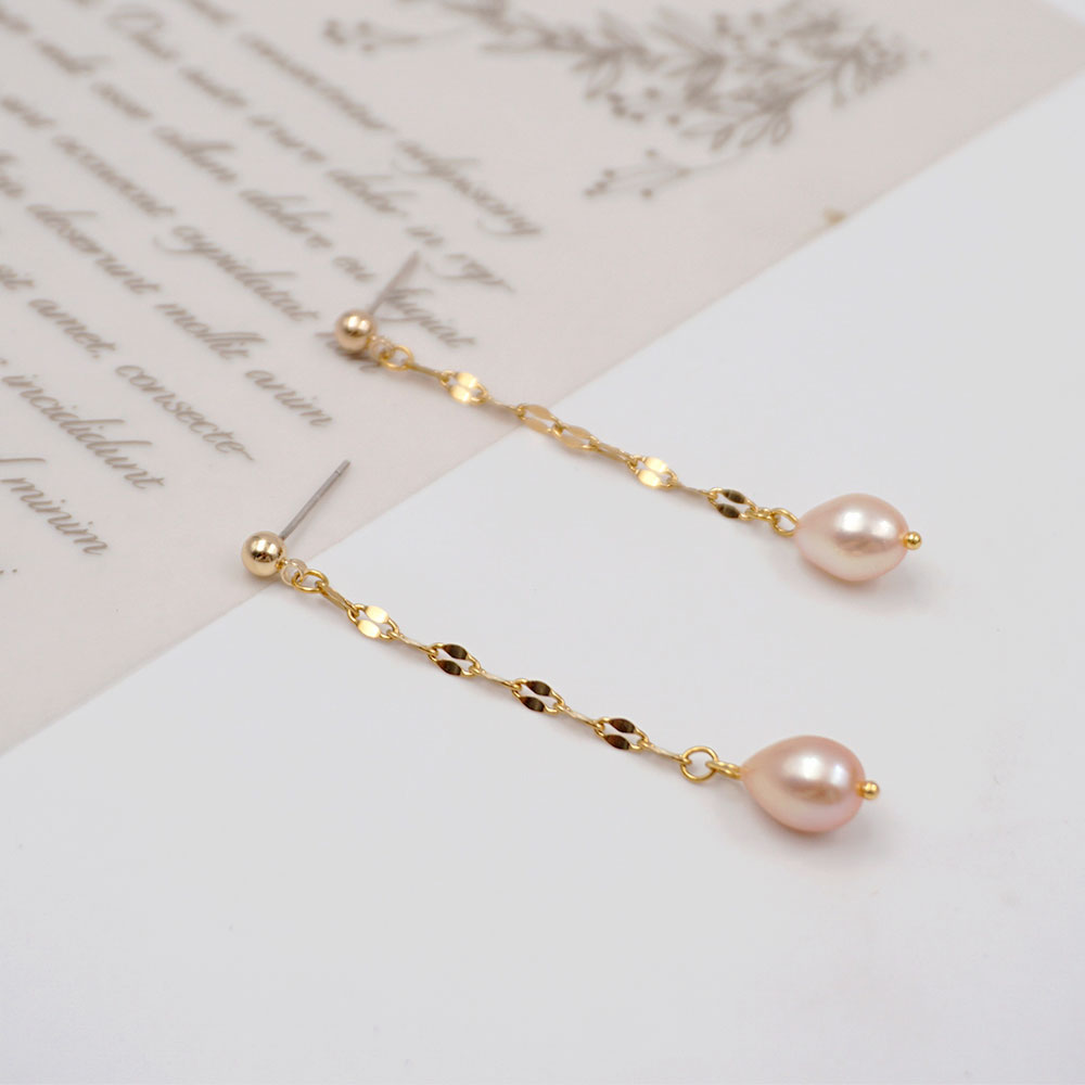 1 Pair Vintage Style Classic Style Geometric Handmade 304 Stainless Steel Freshwater Pearl Titanium Steel Gold Plated Drop Earrings display picture 3