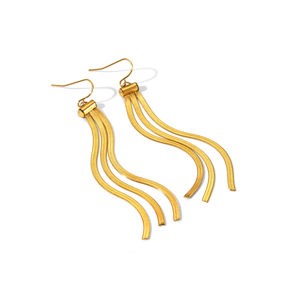 1 Pair IG Style Simple Style Tassel 201 Stainless Steel 18K Gold Plated Drop Earrings display picture 8