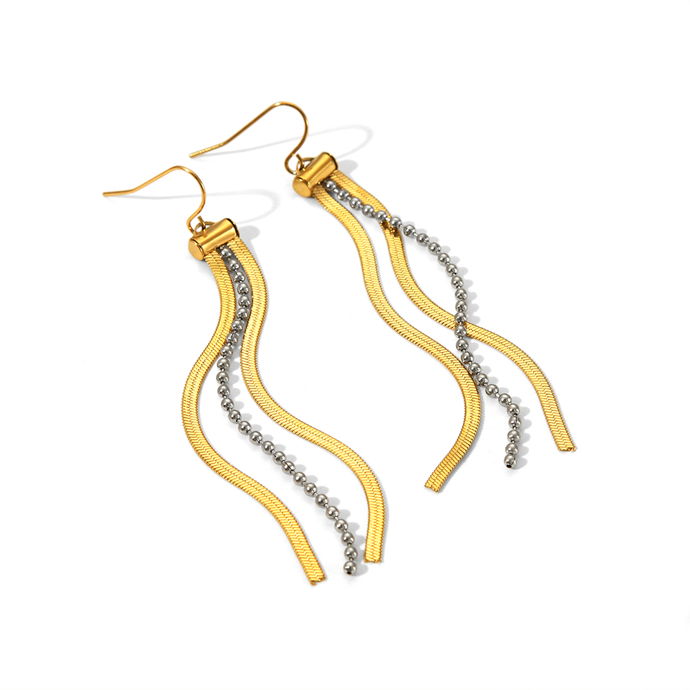 1 Pair IG Style Simple Style Tassel 201 Stainless Steel 18K Gold Plated Drop Earrings display picture 7