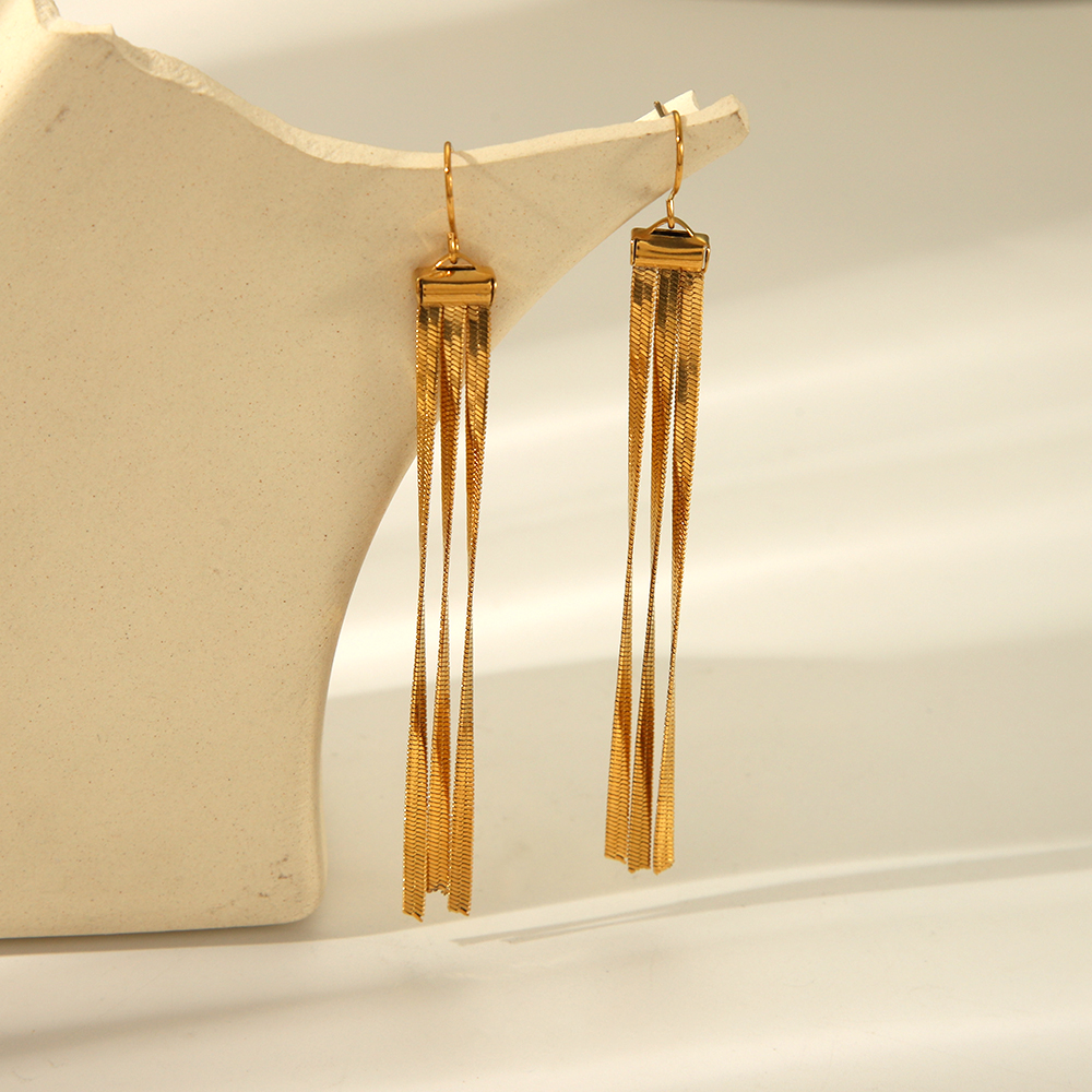 1 Pair IG Style Simple Style Tassel 201 Stainless Steel 18K Gold Plated Drop Earrings display picture 5