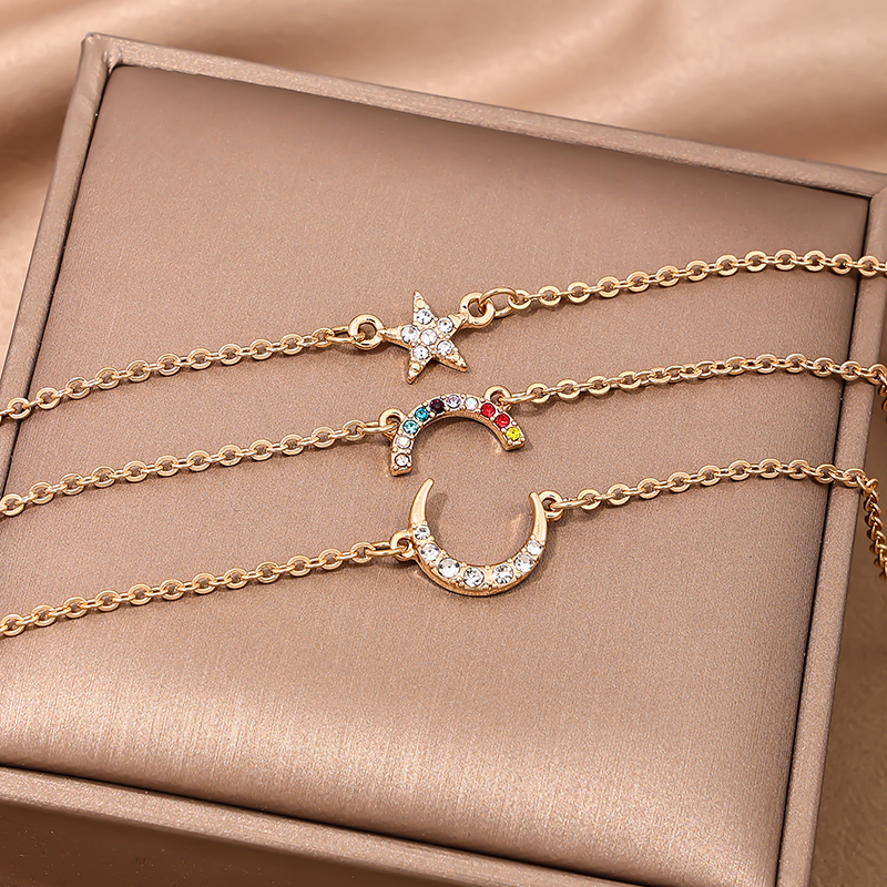 Bijoux En Gros Style Simple Star Lune Alliage Strass Incruster Collier À Trois Couches display picture 3