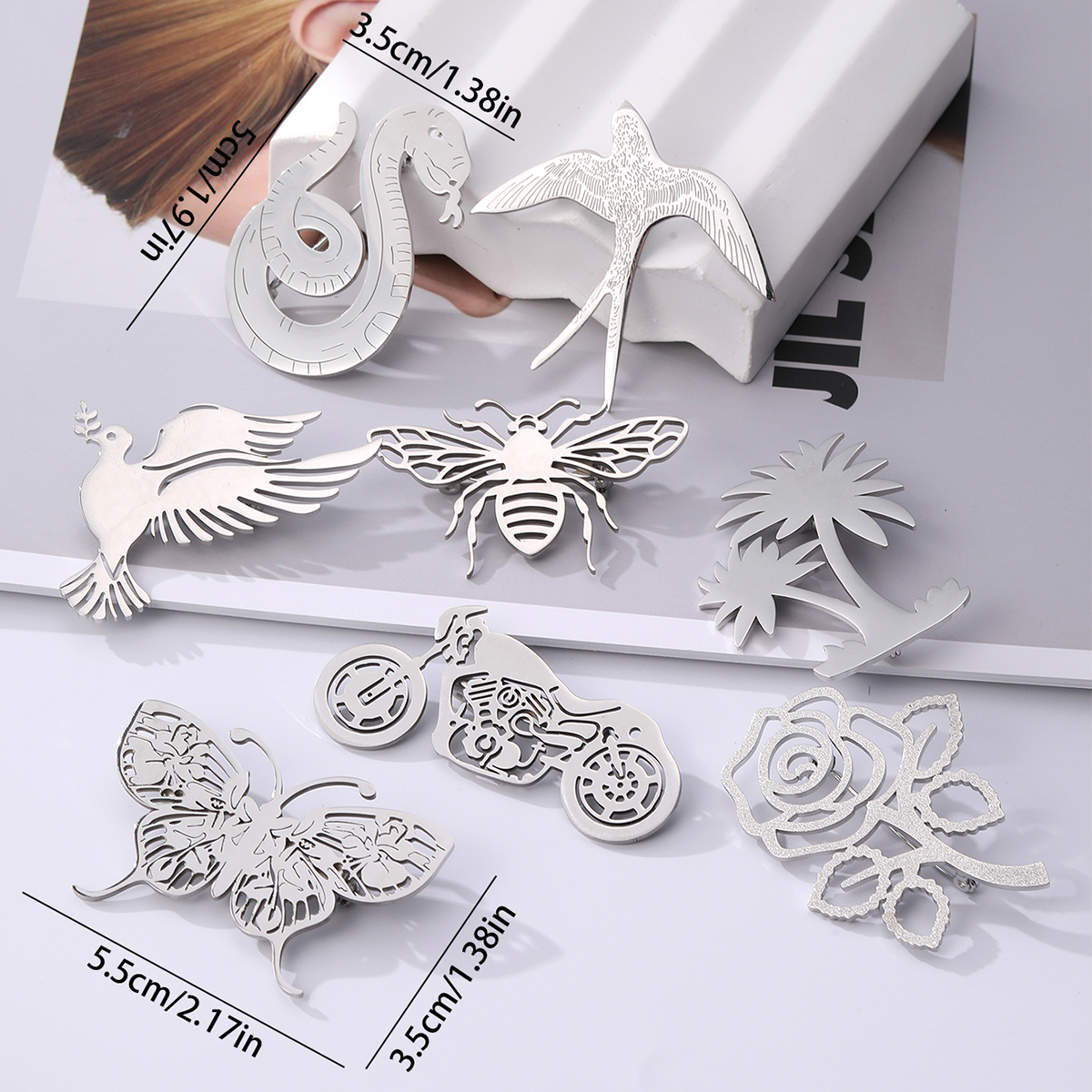 Basic Modern Style Classic Style Animal Motorcycle Plant 304 Stainless Steel Hollow Out Carving Unisex Brooches display picture 2