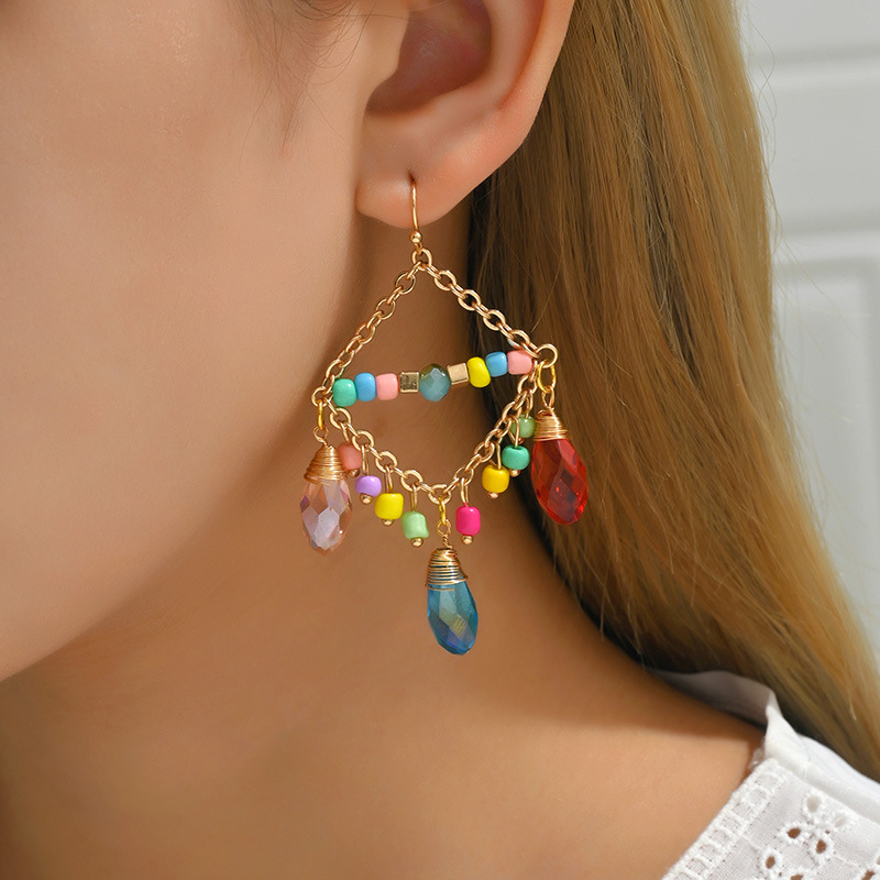 1 Pair IG Style Casual Geometric Irregular Beaded Alloy Drop Earrings display picture 1