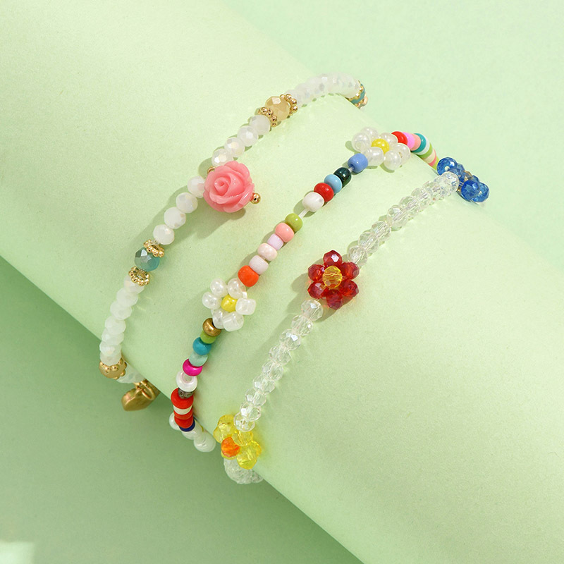 Estilo IG Dulce Forma De Corazón Flor Cristal Artificial Cuenta De Semillas Con Cuentas Enchapado Mujeres Pulsera display picture 3