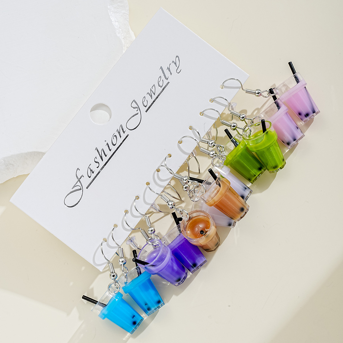 6 Pieces Cartoon Style Cute Color Block Resin Drop Earrings display picture 3